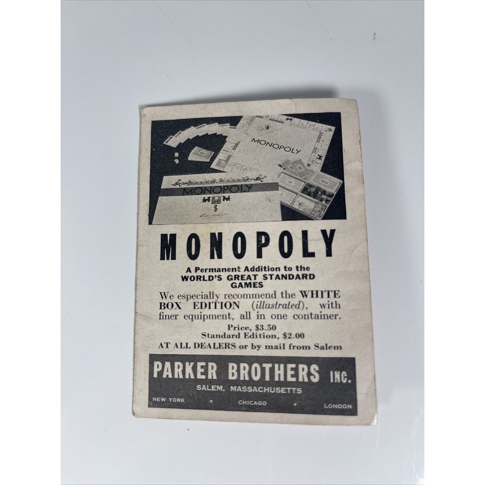 1938 Parker Brothers  Board Game Catalog‎ Monopoly Flinch Sorry Camelot Ephemera